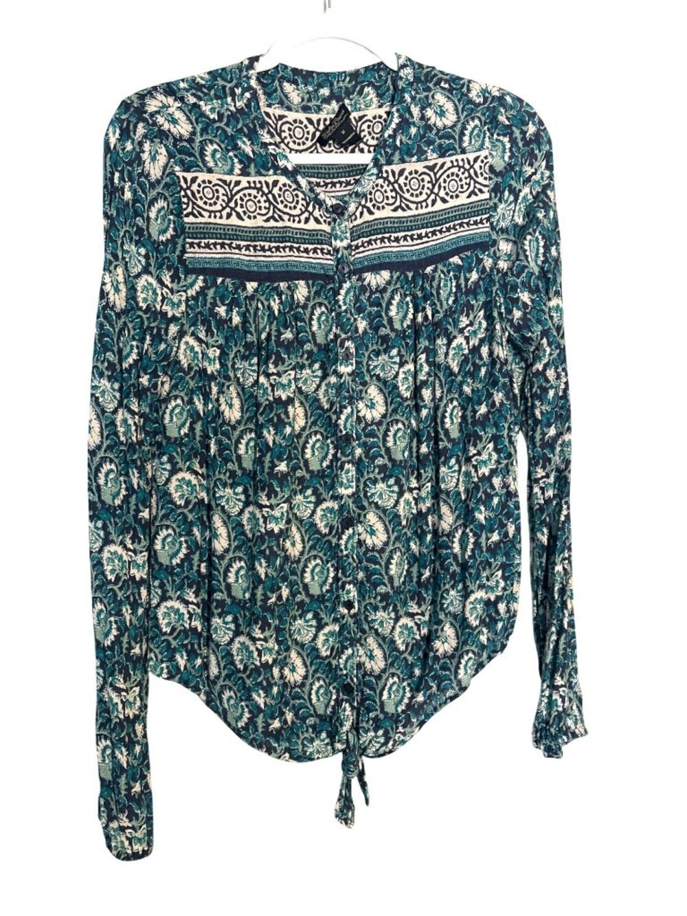 Lucky Brand Boho Floral Long Sleeve Button-Down Blouse M